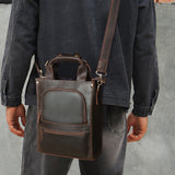 Vertical Leather Messenger Bag For Men - Woosir