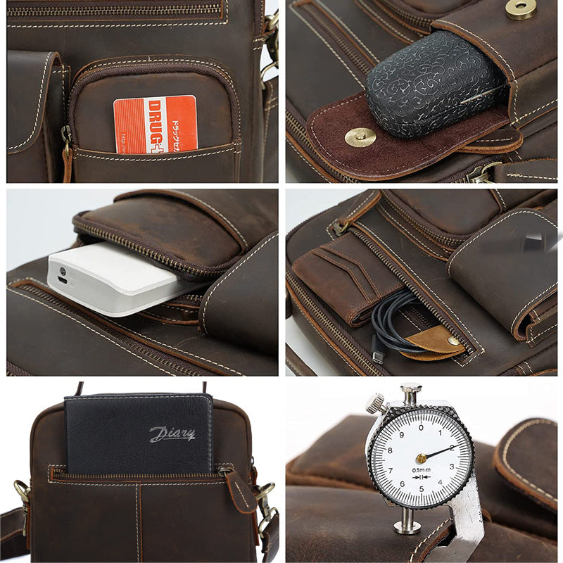 Vintage Leather Messenger Bag Portable For Outdoor