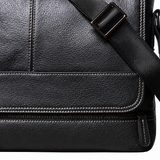 Black Genuine Leather Messenger Crossbody Bag exact 1688 leather stitching detail