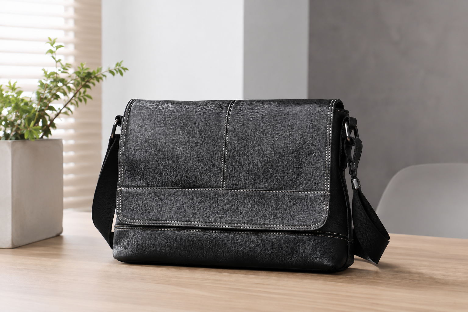 Black Genuine Leather Messenger Crossbody Bag exact 1688 faithful lifestyle scene