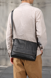 Black Genuine Leather Messenger Crossbody Bag exact 1688 faithful model rear