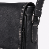 Black Genuine Leather Messenger Crossbody Bag exact 1688 strap hardware detail