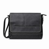 Black Genuine Leather Messenger Crossbody Bag exact 1688 white background rear view