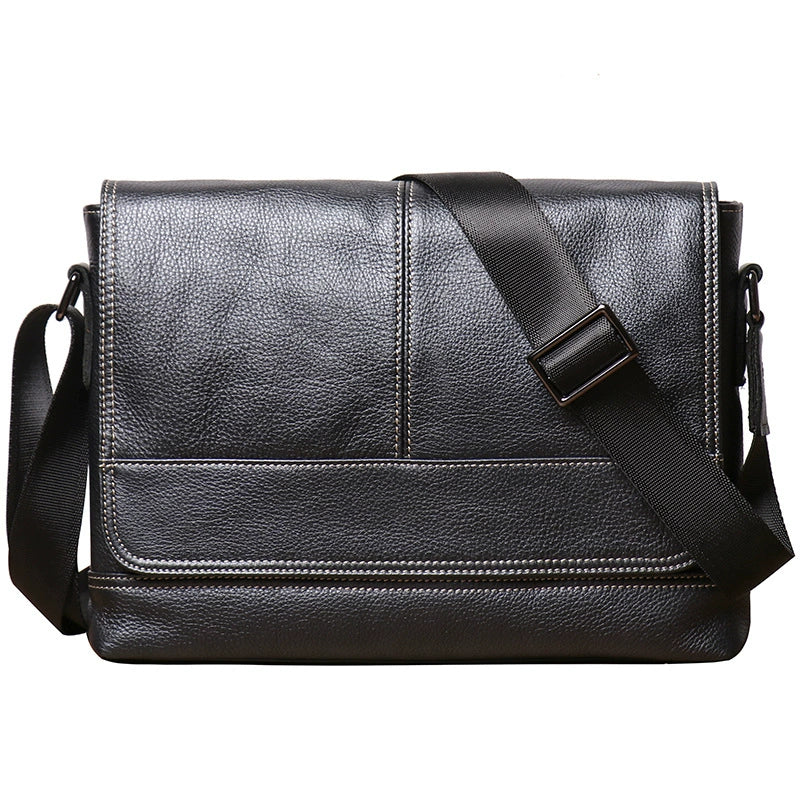 Black Genuine Leather Messenger Crossbody Bag live 1688 clean front