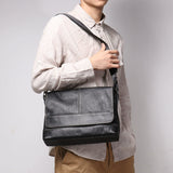 Black Genuine Leather Messenger Crossbody Bag live 1688 model front
