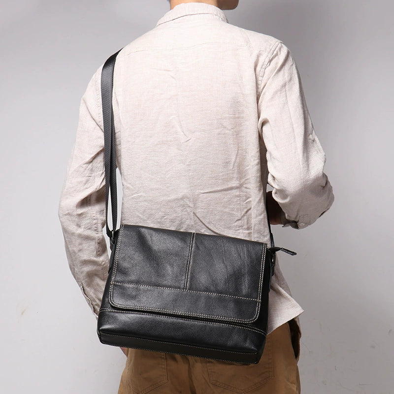 Black Genuine Leather Messenger Crossbody Bag live 1688 model rear
