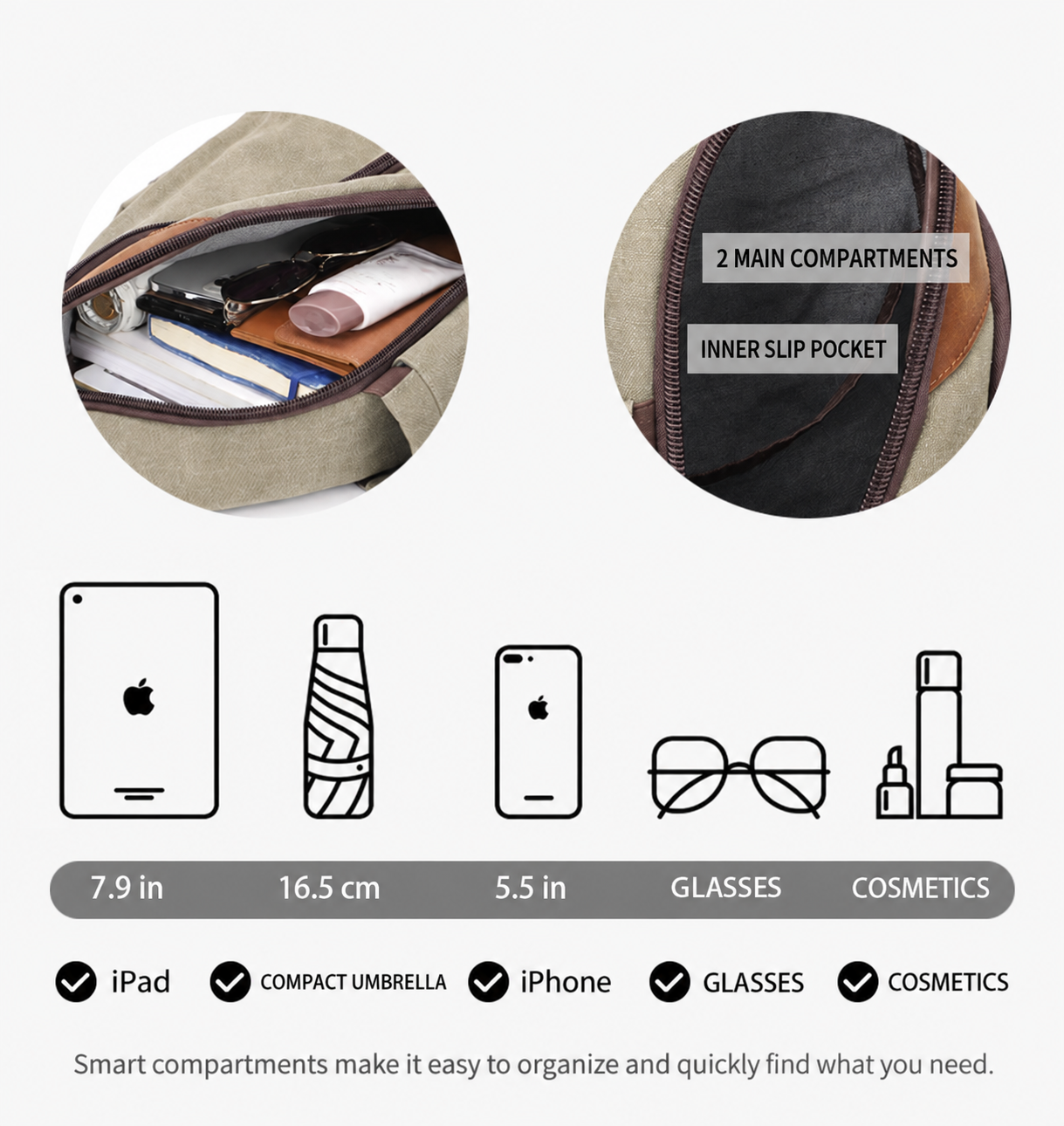 Canvas chest sling bag capacity and organization