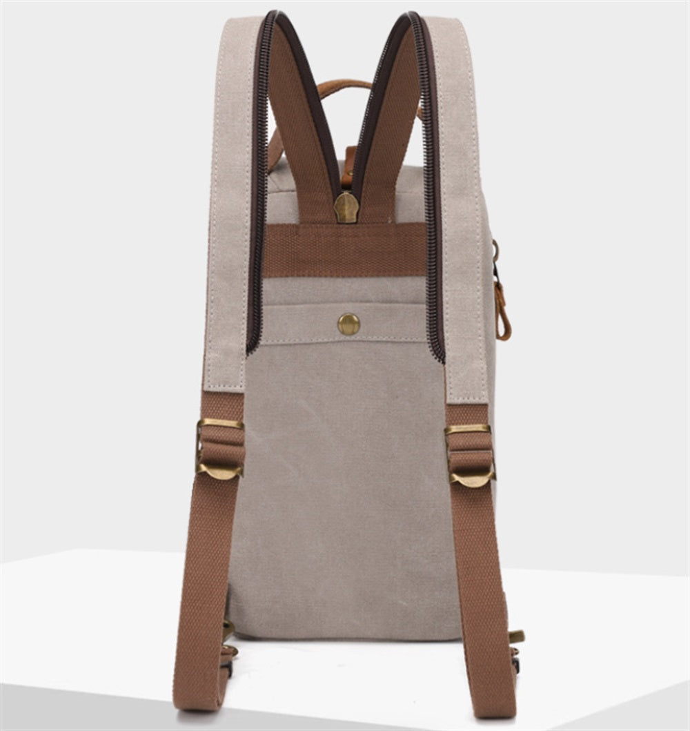 Canvas sling backpack rear view khaki