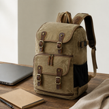 Woosir Waterproof Waxed Canvas Bag Camera Backpack exact product scene front lifestyle