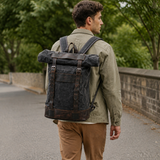 Waxed Canvas Roll Top Backpack Vintage Outdoor exact product model side lifestyle