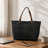 Woosir Waxed Canvas Shoulder Tote Bag with Front Pockets exact product scene front lifestyle