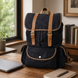 Waterproof Waxed Canvas Backpack with Leather Vintage exact product scene front lifestyle