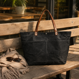 Woosir Waxed Canvas Shoulder Tote Bag with Front Pockets exact product scene side lifestyle