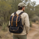 Waterproof Waxed Canvas Backpack with Leather Vintage exact product model front lifestyle