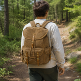 Vintage Waxed Canvas Backpack for School Outdoor exact product model side lifestyle