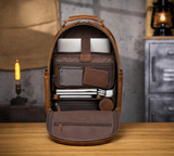 Vintage Genuine Leather Laptop Backpack exact 1688 front interior structure clean