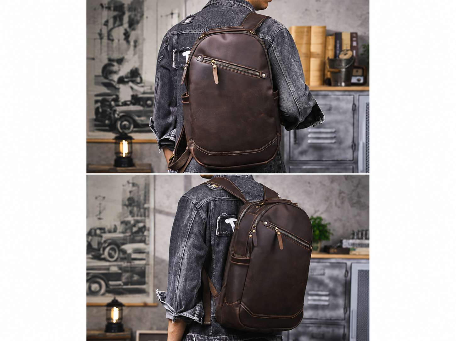 Vintage Genuine Leather Laptop Backpack exact 1688 model rear clean