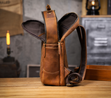 Vintage Genuine Leather Laptop Backpack exact 1688 open side interior clean