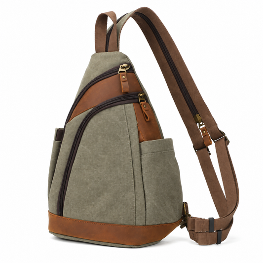 Woosir generated hero | vintage-olive-canvas-chest-sling-bag-leather-trim