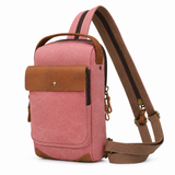 Woosir generated hero | pink-canvas-chest-sling-bag-leather-flap