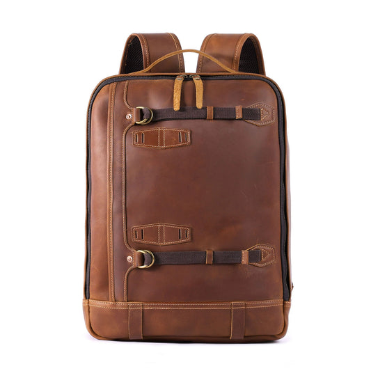 Vintage Leather Laptop Backpack for Men live 1688 clean front tan