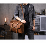Vintage Genuine Leather Laptop Briefcase live 1688 cleaned model front 2