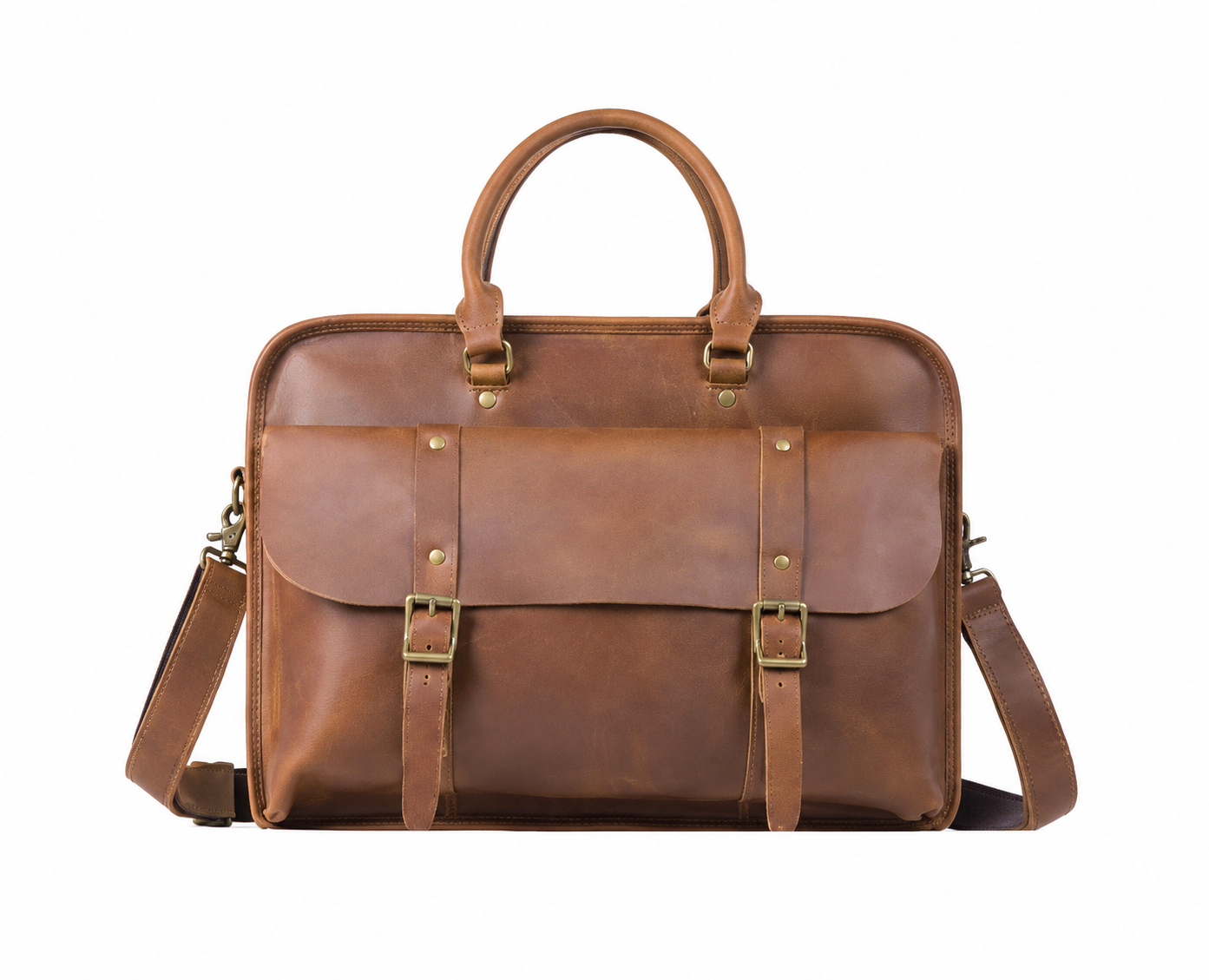 Vintage Genuine Leather Laptop Briefcase live 1688 cleaned white front 2