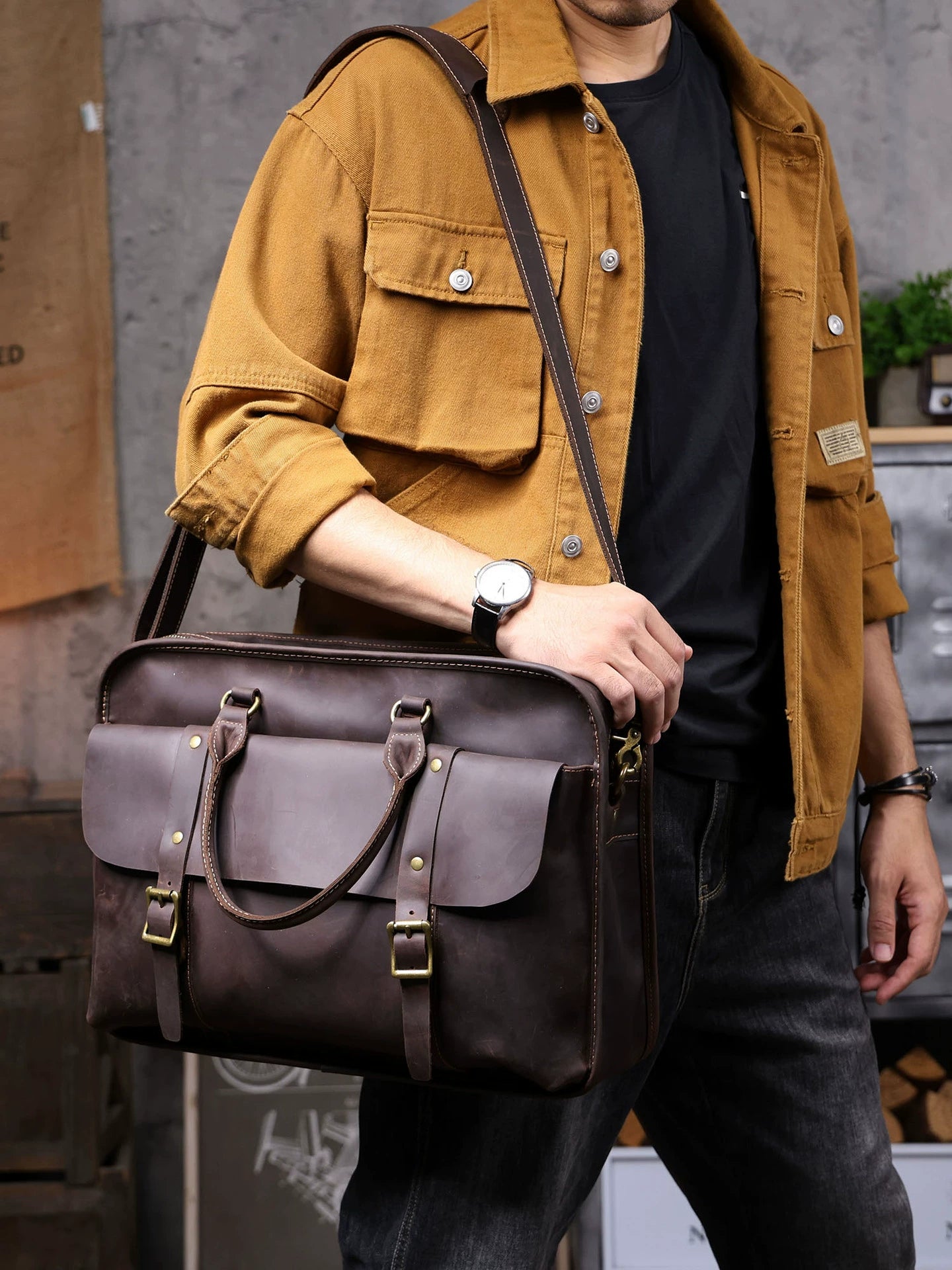 Vintage Genuine Leather Laptop Briefcase live 1688 model front