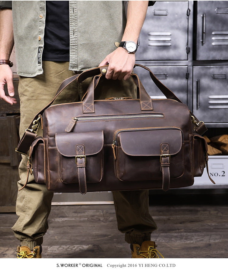 Large Vintage Leather Travel Duffle Bag 1688 bottom view