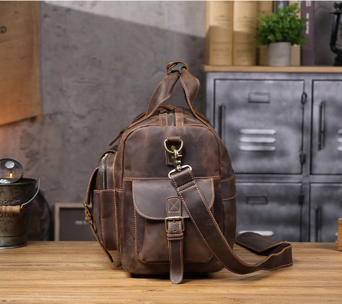 Large Vintage Leather Travel Duffle Bag 1688 detail interior structure