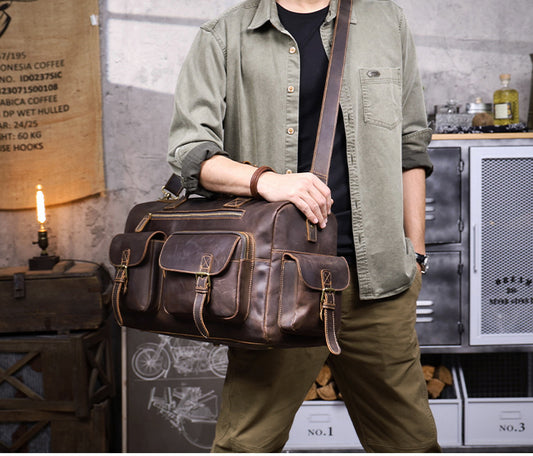 Large Vintage Leather Travel Duffle Bag 1688 detail model view