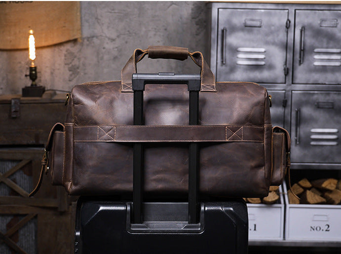 Large Vintage Leather Travel Duffle Bag 1688 detail rear view