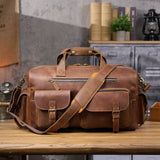 Large Vintage Leather Travel Duffle Bag 1688 brown front view