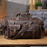 Large Vintage Leather Travel Duffle Bag 1688 coffee front view