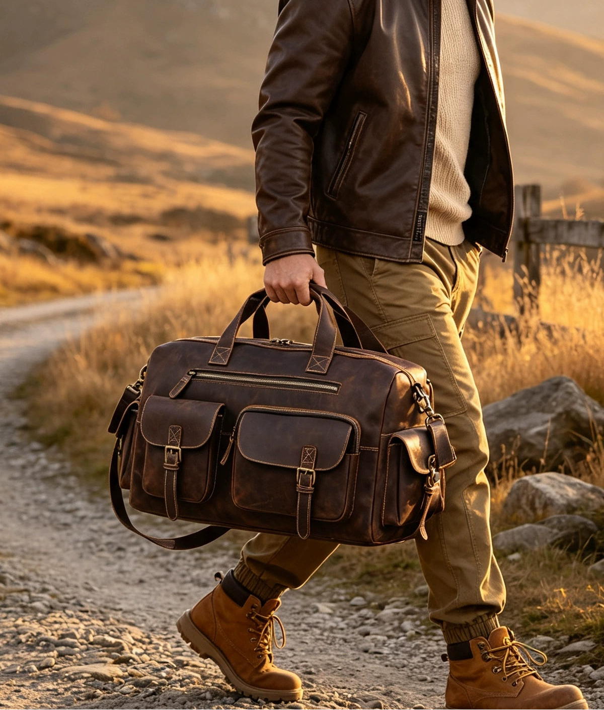 Large Vintage Leather Travel Duffle Bag 1688 model scene