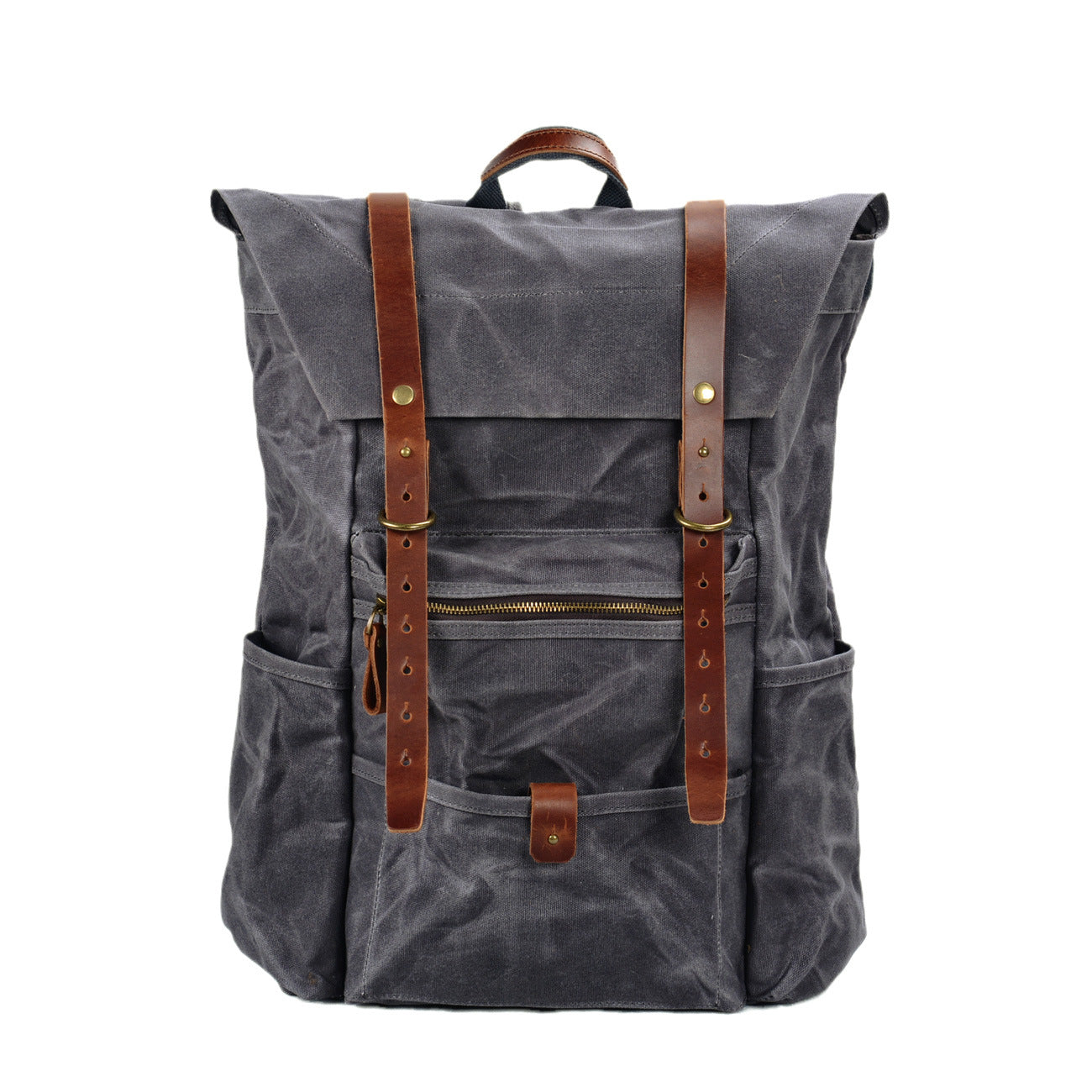 Large Waxed Canvas Rucksack Vintage Hiking Backpack - Woosir