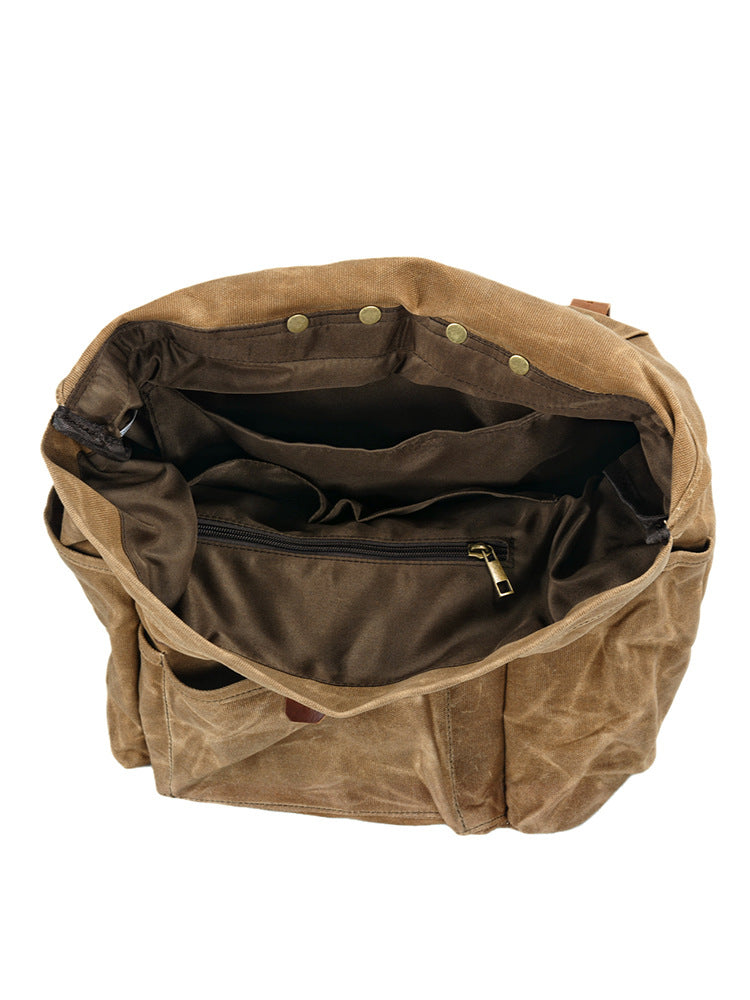 Large Waxed Canvas Rucksack Vintage Hiking Backpack - Woosir