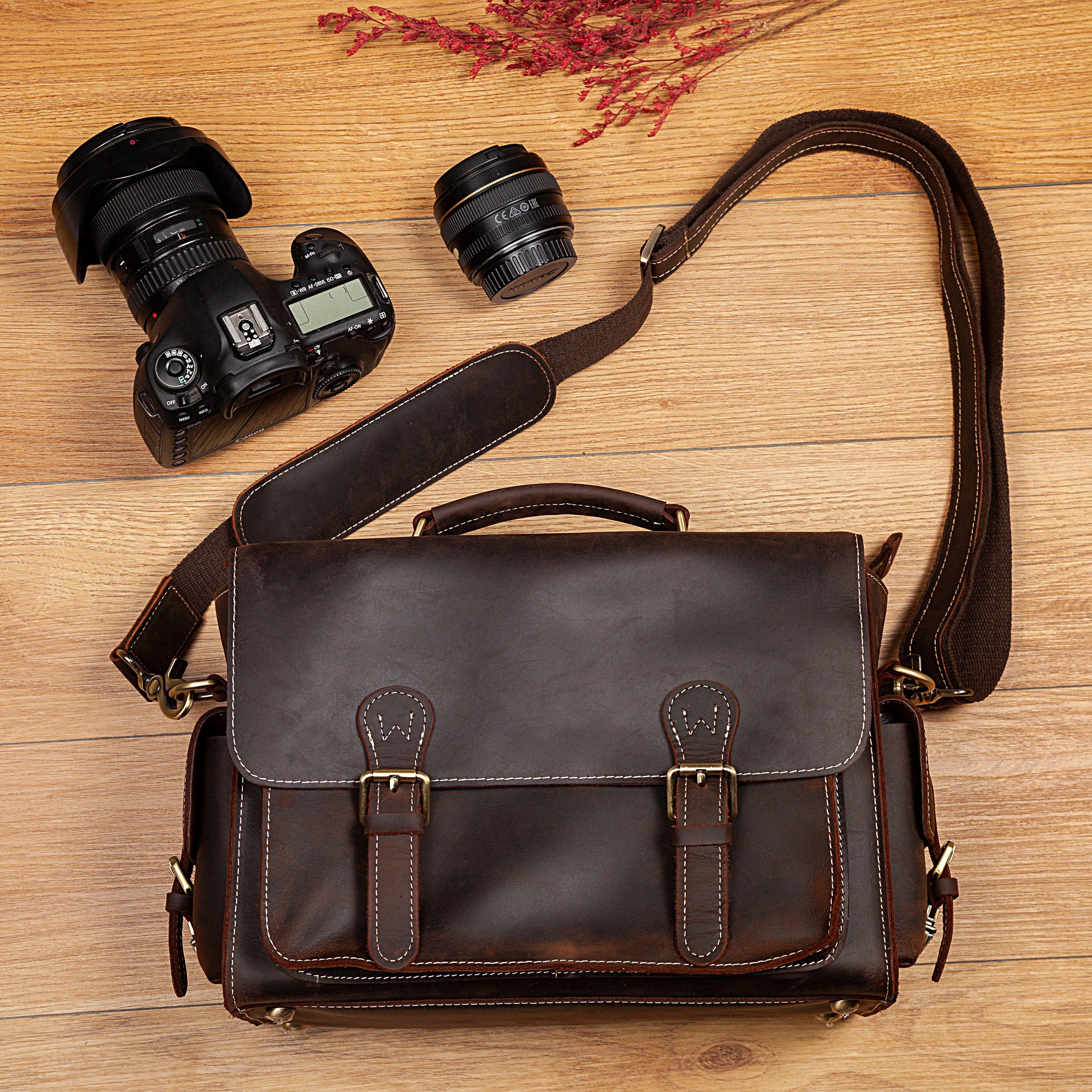 Vintage Leather Camera Bag - Woosir