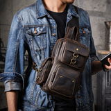 Vintage Leather Multi-Pocket Chest Bag live 1688 cleaned model view