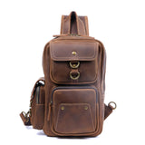 Vintage Leather Multi-Pocket Chest Bag live 1688 clean front brown