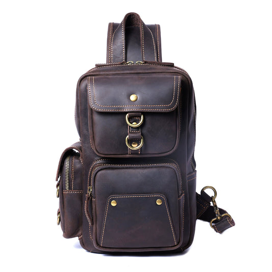 Vintage Leather Multi-Pocket Chest Bag live 1688 clean front