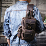 Vintage Leather Multi-Pocket Chest Bag live 1688 model rear