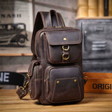 Vintage Leather Multi-Pocket Chest Bag live 1688 scene front