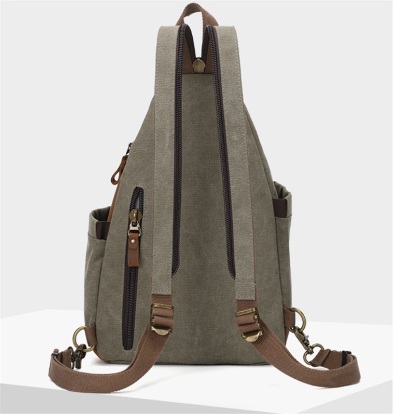 Olive canvas chest sling bag back view
