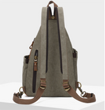 Olive canvas chest sling bag back view
