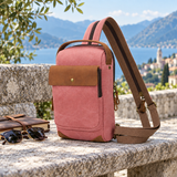 Woosir generated scene 2 | pink-canvas-chest-sling-bag-leather-flap