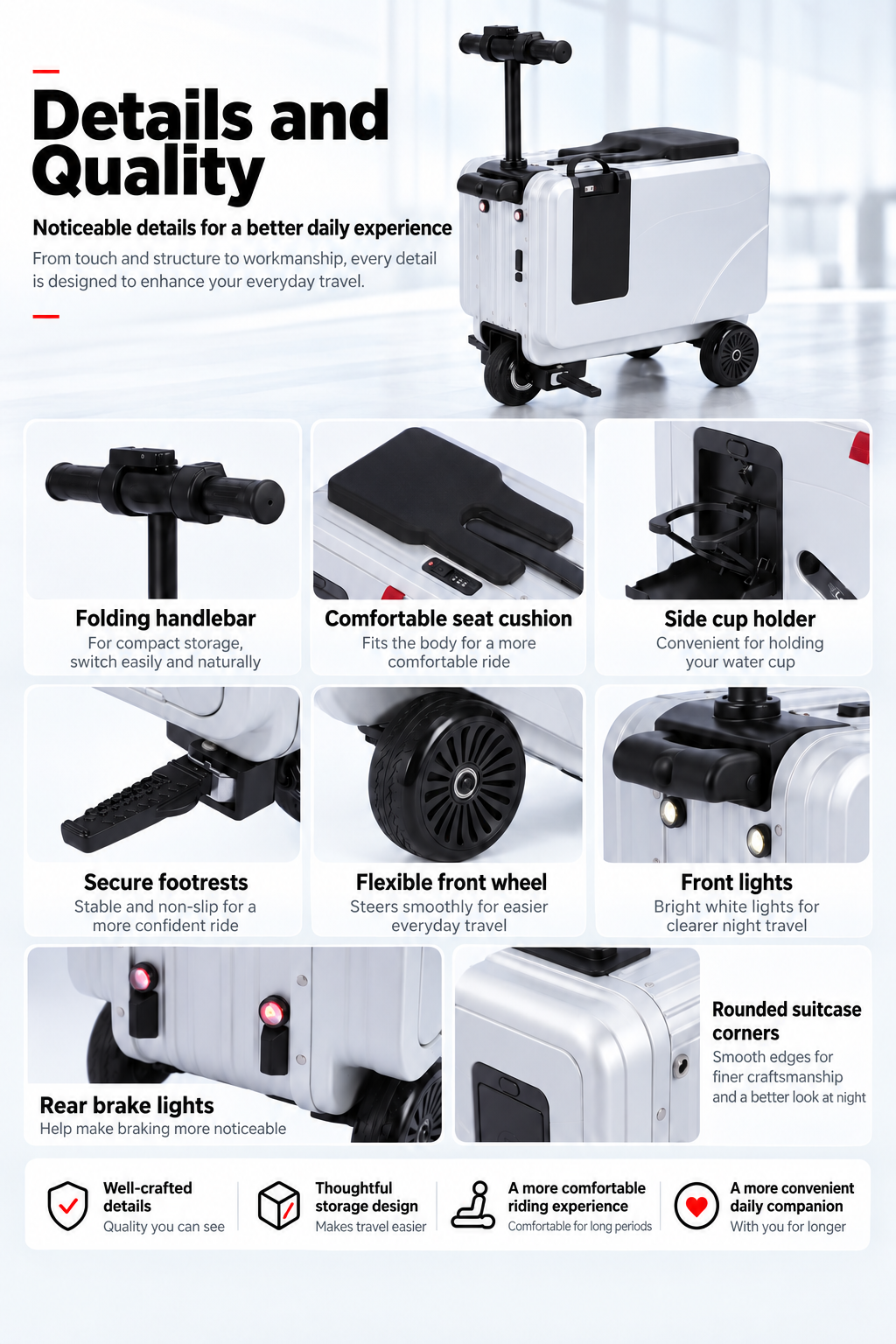 SL03 electric suitcase details and build quality