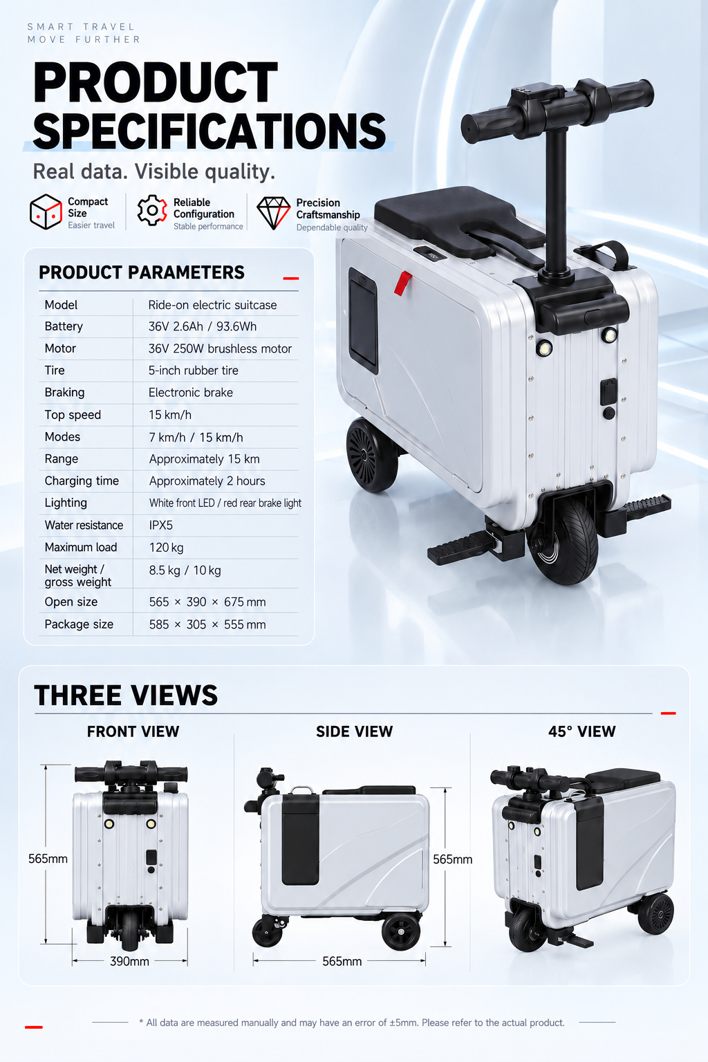 SL03 ride-on electric suitcase product specifications
