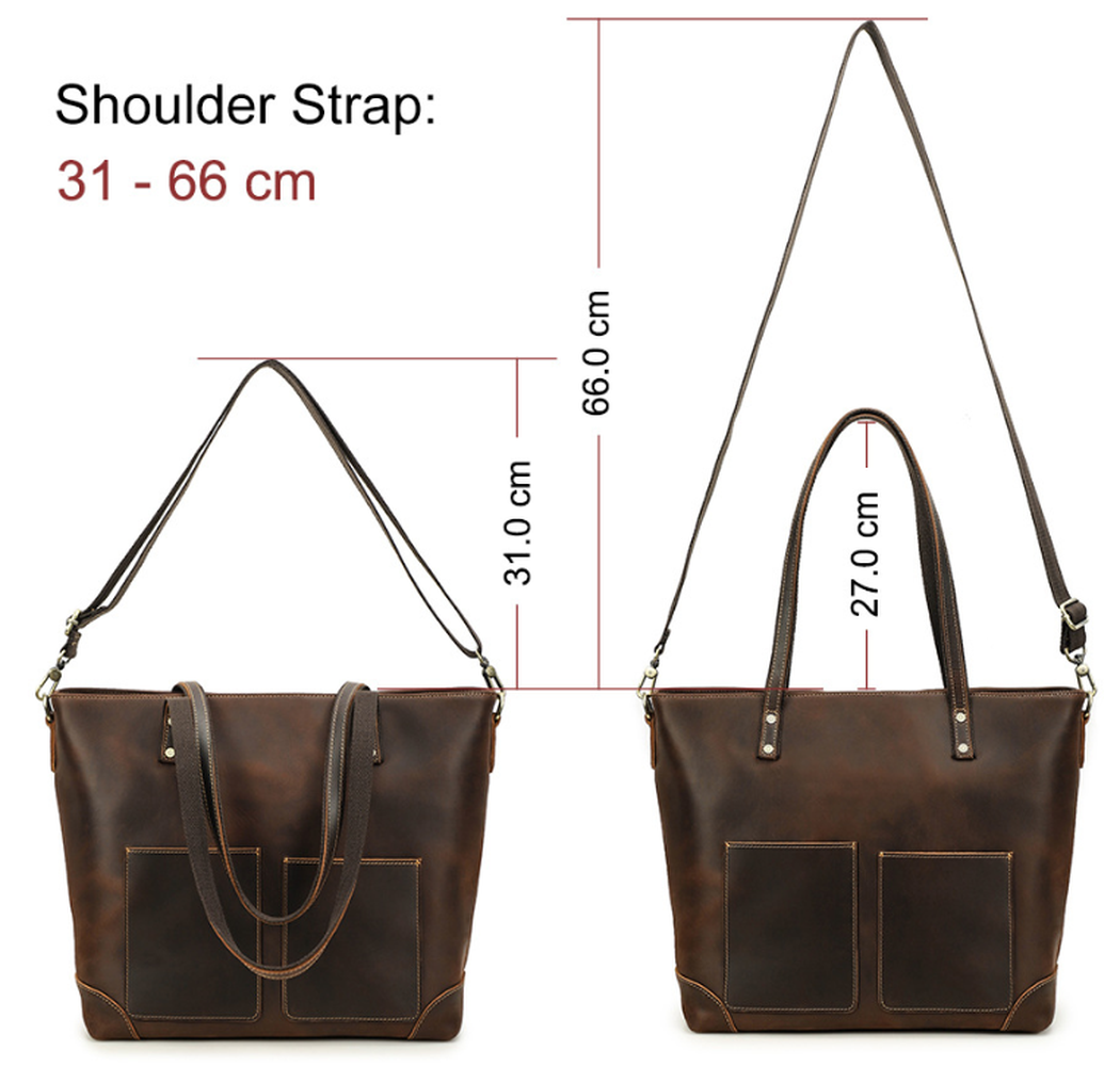 Woosir vintage crazy horse leather laptop tote bag adjustable shoulder straps