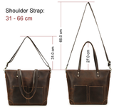 Woosir vintage crazy horse leather laptop tote bag adjustable shoulder straps